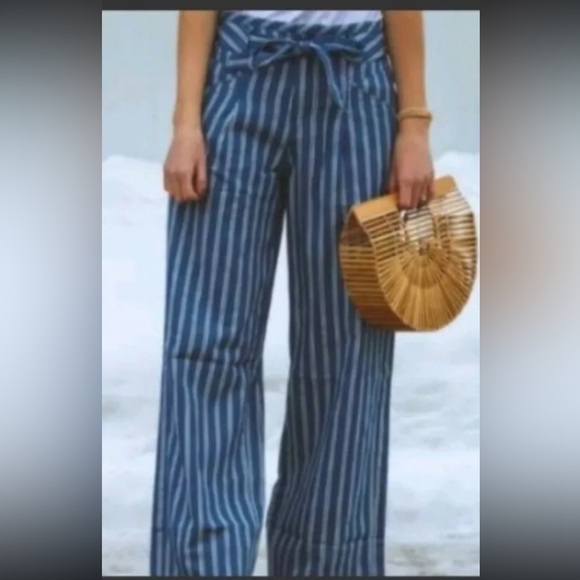 American Eagle Striped Blue Wide-Leg high waisted palazzo Pants 16 - Picture 4 of 11